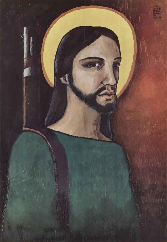Jesus Christus mit einem Maschinengewehr 