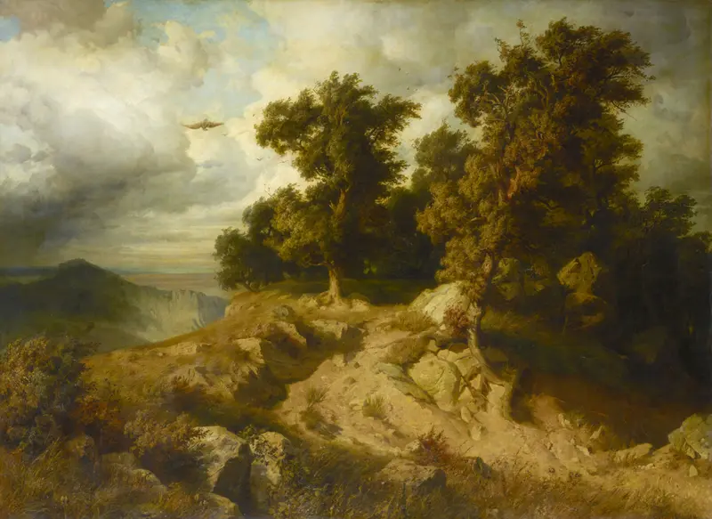 Edmund Kanoldt, Felsenlandschaft mit Raubvogel, um 1874