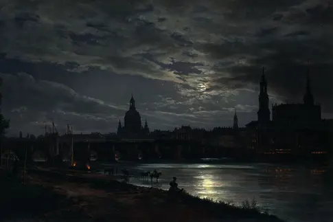 Eine Elbpanorama mit dem Vollmond