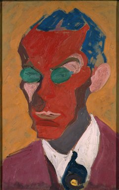 Portrait eines Mannes mit kantigem und unnatürlich gefärbtem Gesicht