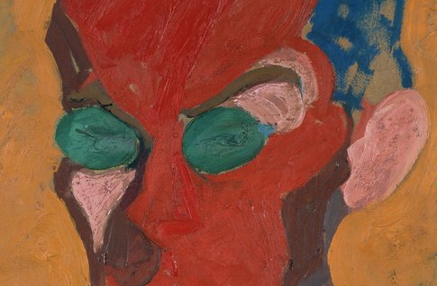 Portrait eines Mannes mit kantigem und unnatürlich gefärbtem Gesicht