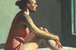 Edward Hopper, Morning Sun, 1952 Eine auf einem Bett sitzende, leichtbekleidete Frau schaut aus dem Fenster vor ihr