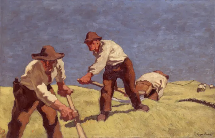 Albin Egger-Lienz, Mähende Bergbauern, wohl um 1916