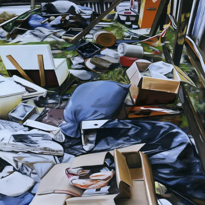 Ein Ölgemälde mit der Darstellung eines zerstreuten Müll