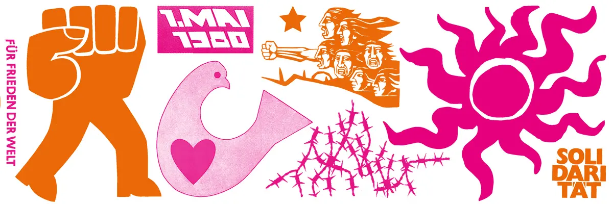 Ein Plakat "Solidarität. Für Frieden der Welt" 