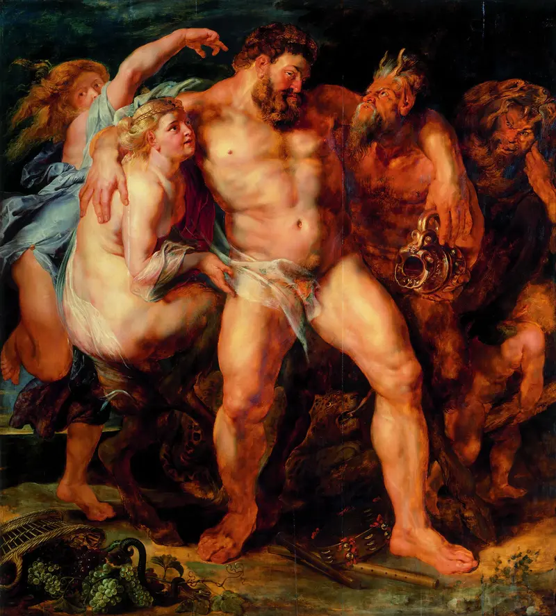 Peter Paul Rubens, Der trunkene Herkules, von einer Nymphe und einem Satyrn geführt, um 1613/14