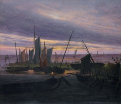 Caspar David Friedrich, Schiffe im Hafen am Abend, um 1828