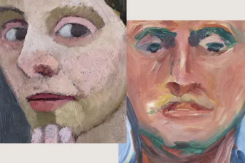 Gesicht einer Frau und eines Mannes, die den Betrachter anschauen