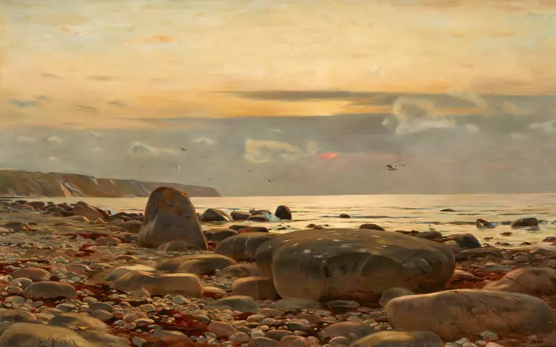 Eine Meerlandschaft im Sonnenuntergang