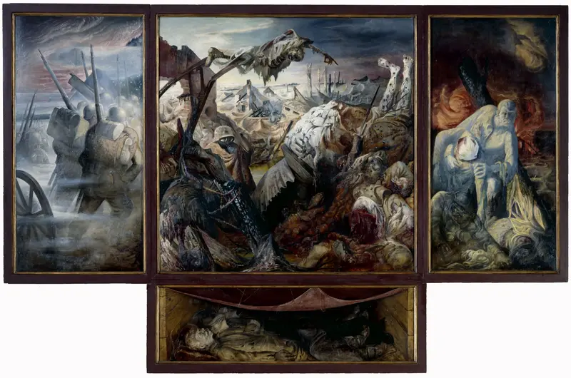 Triptychon mit Kriegsgeschehen