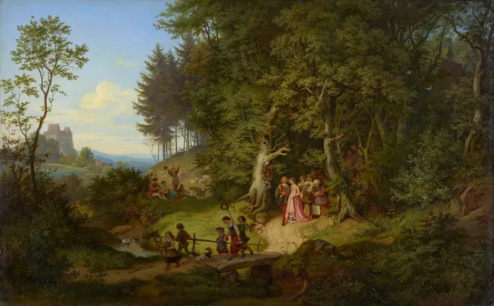 Menschengruppe in einem Wald