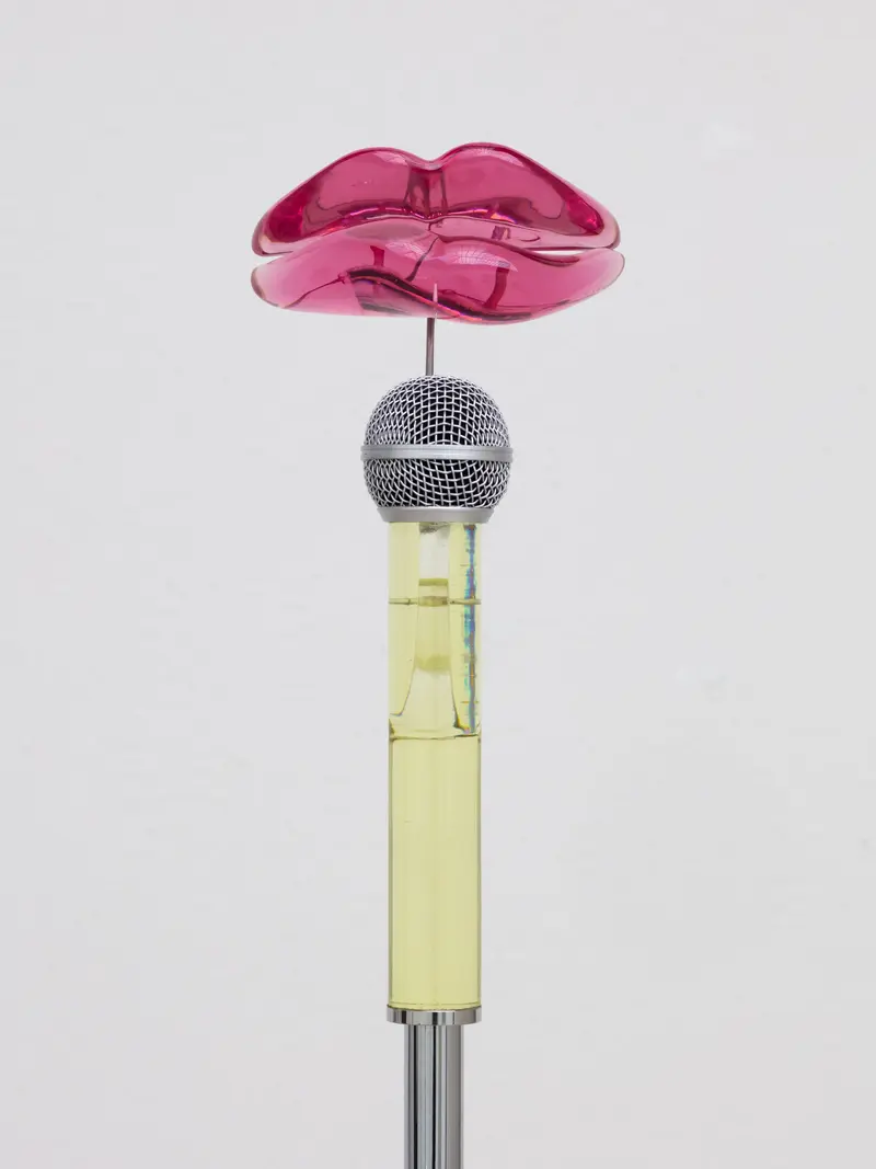 Ein Mikro mit Frauenlippen aus Glas