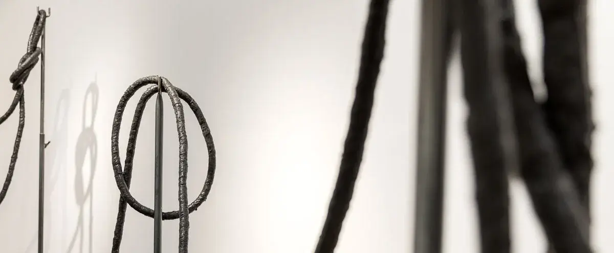 Ansicht eines scheinbar freischwebenden Seils aus Silikon und Pflanzenfasern 