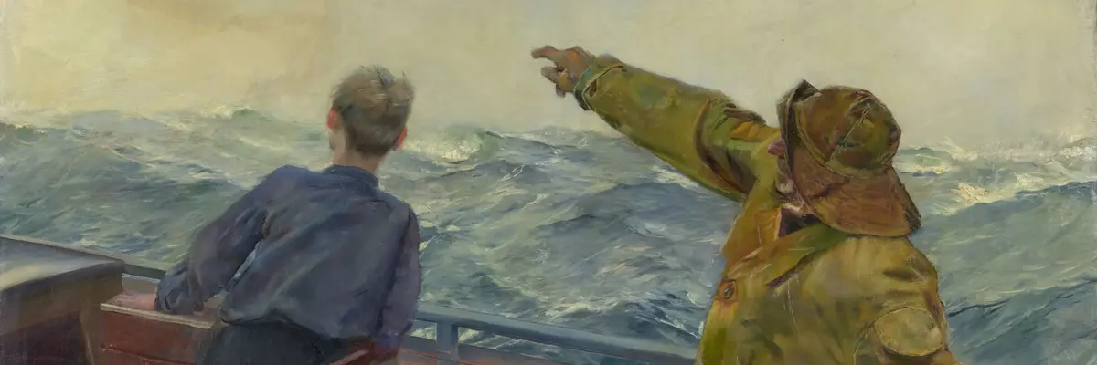 Ein alter Man und ein Junge in einem Boot