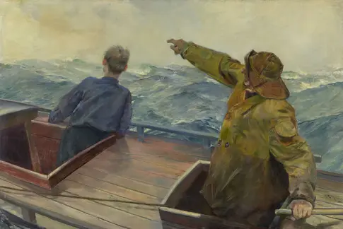 Ein alter Man und ein Junge in einem Boot