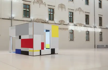 Ein nachgebautes kubistisches Gemälde in Form eines Zimmers im Foyer des Museums 