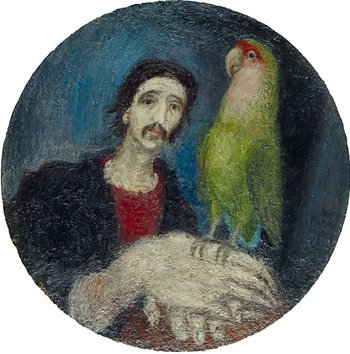 Selbstbildnis des Malers Peter Graf mit einem grünen Papagei