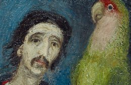 Peter Graf, Selbstbildnis mit Papagei, 1971 Selbstbildnis des Malers Peter Graf mit einem grünen Papagei