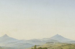 Caspar David Friedrich, Böhmische Landschaft mit dem Milleschauer, 1808 Eine Berglandschaften