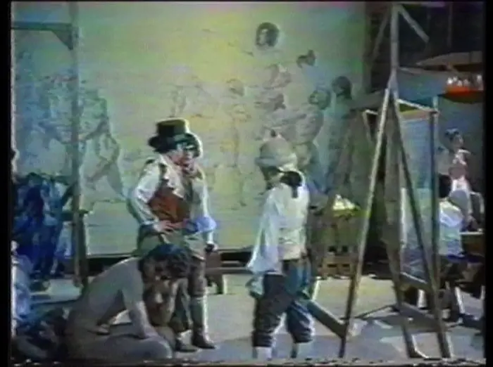 Aufnahmen eines alten Films, der Schauspieler im Theater zeigt