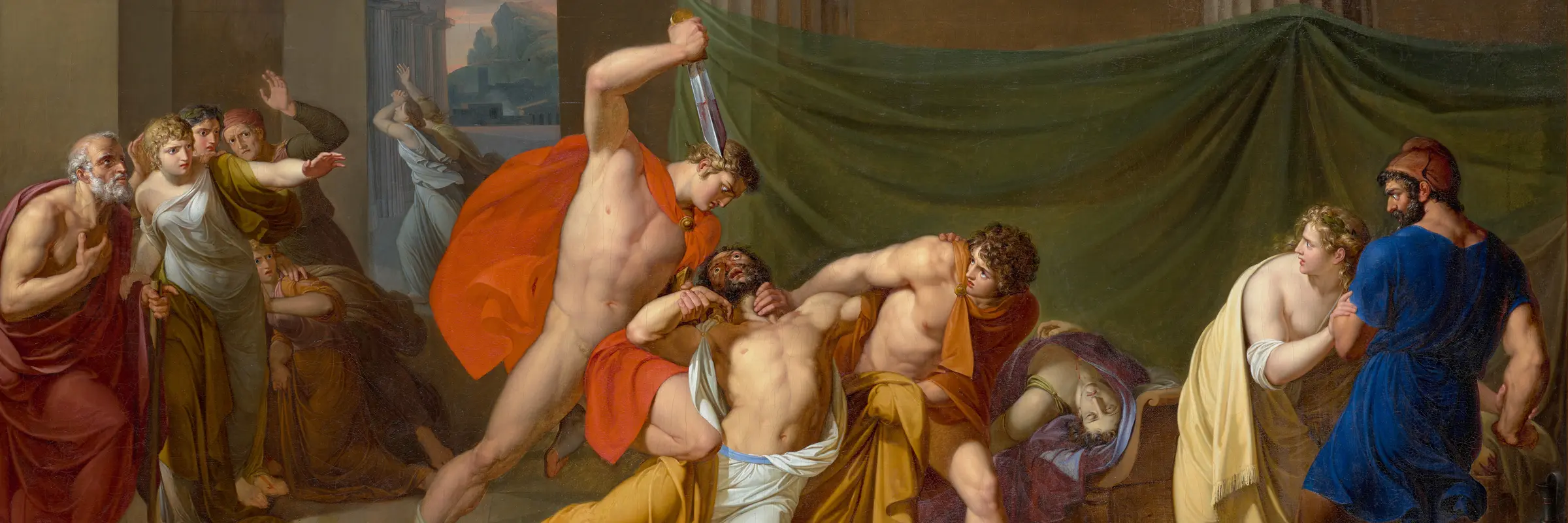 Ein Historiengemälde mit der Darstellung Ermordung des Aegisth