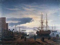 Johan Christian Dahl, Kopie nach: Kopenhagener Hafen bei Mondschein, nach 1830