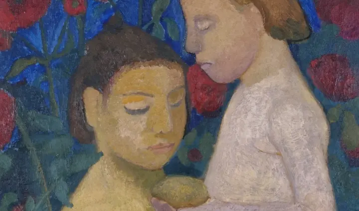 Paula Modersohn-Becker, Stehender und kniender Mädchenakt vor Mohnblumen II, 1906