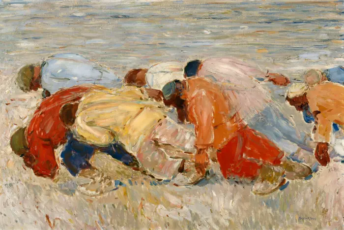 Impressionistisches Gemälde mit der Darstellung der Schiffszieher an der Wolga